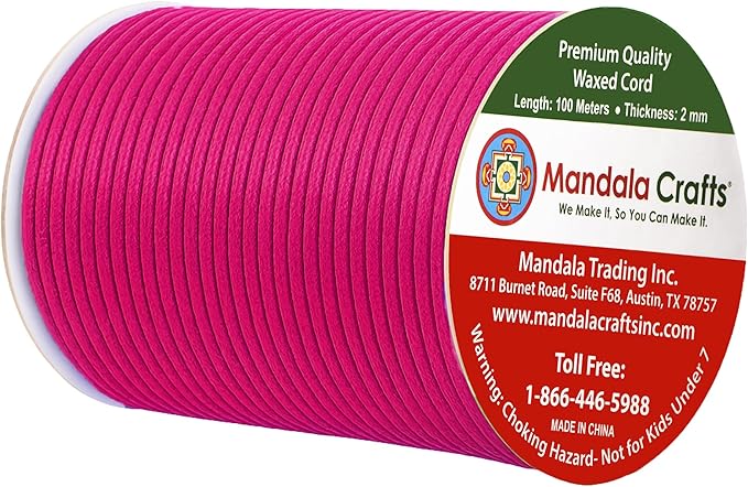 Mandala Crafts 2mm 109 Yards Hot Pink Cotton Waxed Cord for Jewelry Making Bracelet Cord Waxed String - Beading String Thread Jewelry Cords for Necklaces String
