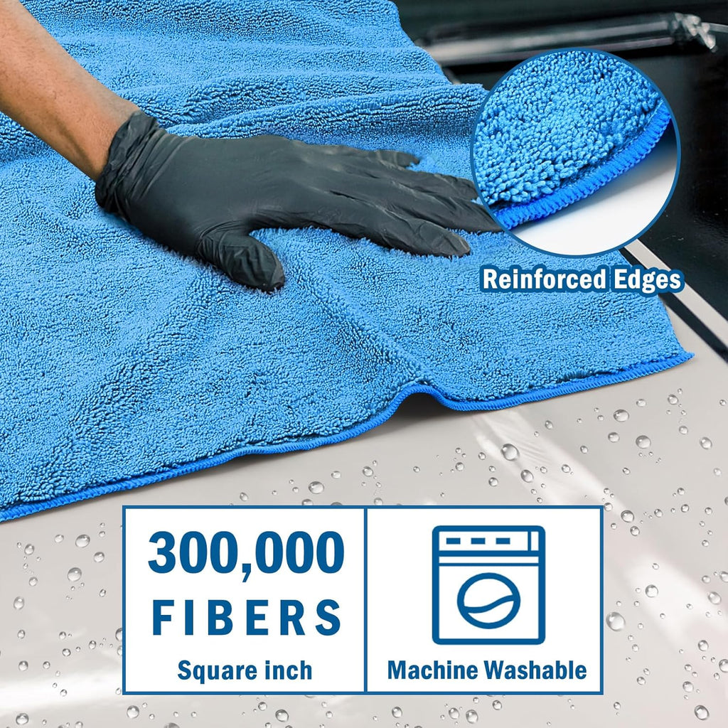 HOMEXCEL Professional Large Microfiber Car Drying Towels 2 Pack, Lint Free, Scratch Free, Highly Absorbent Drying Towel for Cars, SUVs, RVs, Trucks, and Boats,31" x 24",Blue