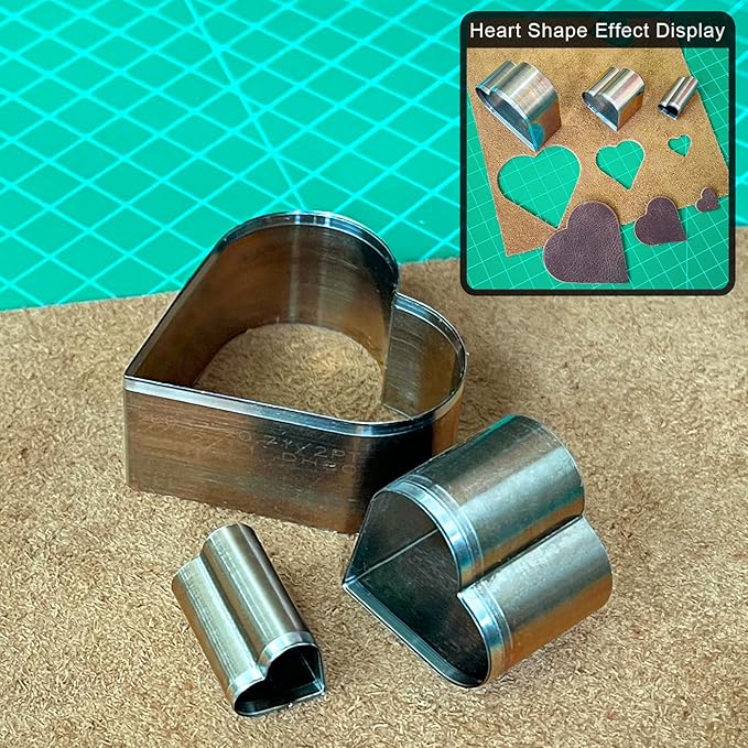 9 Pcs Leather Hole Cutter Tool Set, 9 Sizes Heart Shape Cutter Tools High Carbon Steel, Leather Cutting Dies Kit for DIY Leathercraft, Leather Hollow Punching with Plastic Box