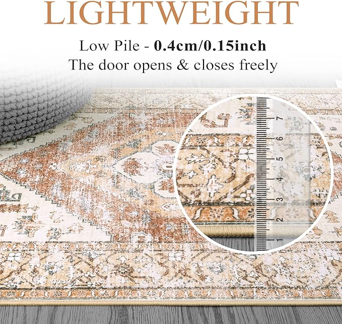 Lahome Boho 2x4 Rug Runner, Non-Slip Low-Pile Washable Kitchen Rugs Small Throw Bath Mat Runner, Oriental Accent Print Runners Area Runners for Hallway Bedroom Entryway Kitchen Living, Taupe