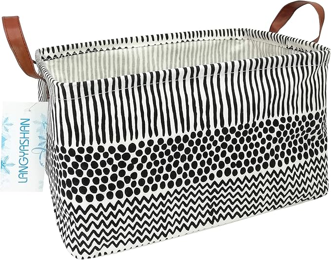 LANGYASHAN Rectangular Storage Bin Collapse Canvas Fabric Cartoon Storage Basket with Handles for Organizing Home Kitchen Boys and Girls Toys Office Closet Shelf Baskets (Rec Black line)