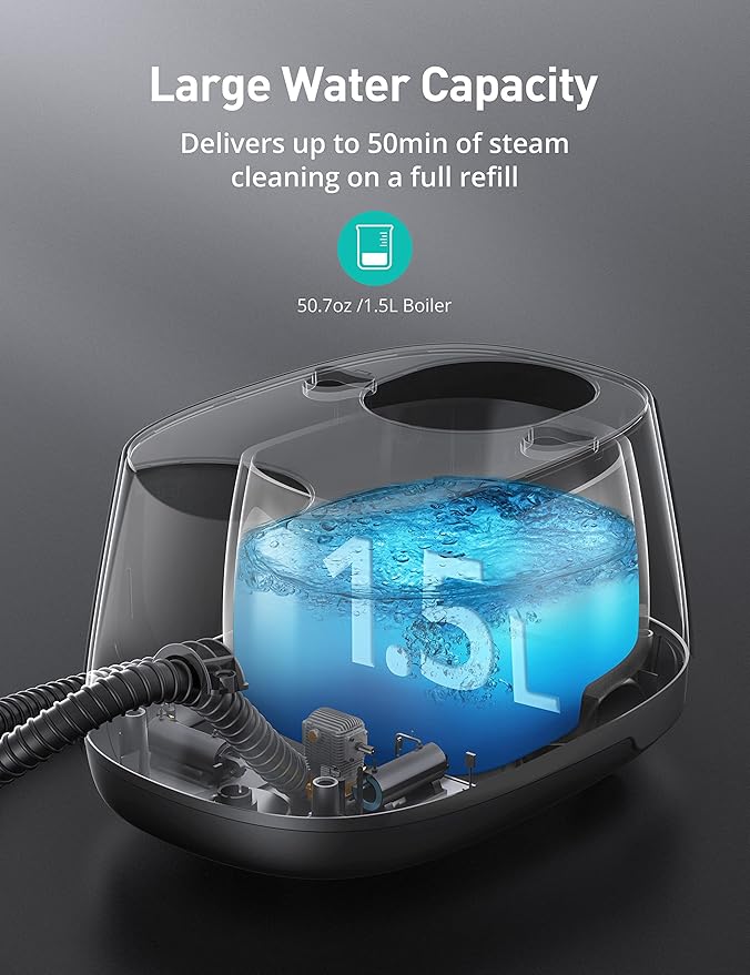 Steam Cleaner, 293°F 58 PSI Powerful Multipurpose Handheld Steam Mop for Home Use, 21 Attachments, 50Oz Capacity, Heavy Duty Steamer for Carpets, Floors, Cars, Tiles, Crack Cleaning, Titanium