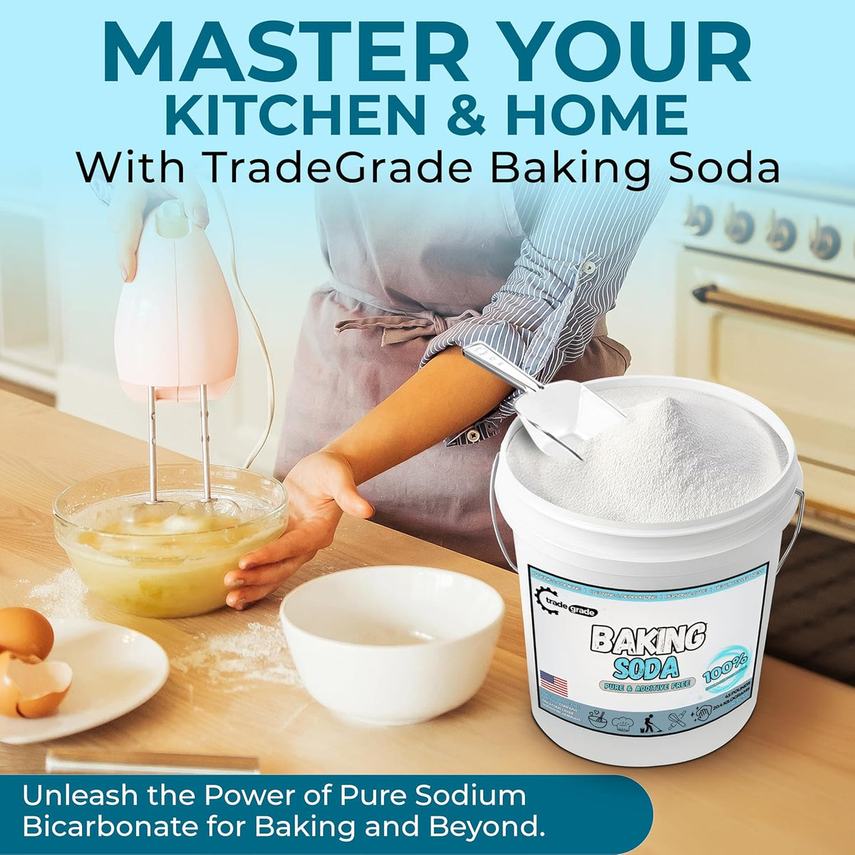 TradeGrade Pure Baking Soda Powder – 45 lb Bucket, Sodium Bicarbonate Powder | Premium Food-Grade for Baking, Bread, Cookies & More | Baking Soda for Cleaning, Natural Cleaner & Deodorizer