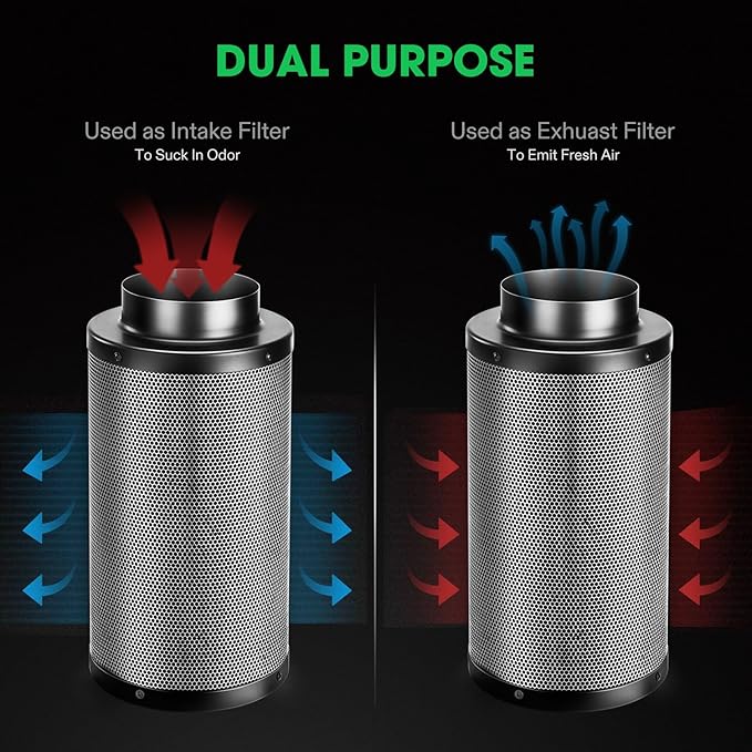 VIVOSUN 4'' Air Carbon Filter Smelliness Control and 4'' 8 Feet Black Non-Insulated Flex Air Aluminum Ducting Dryer Vent Hose for HVAC Ventilation w/Two 4 Inch Stainless Steel Clamps