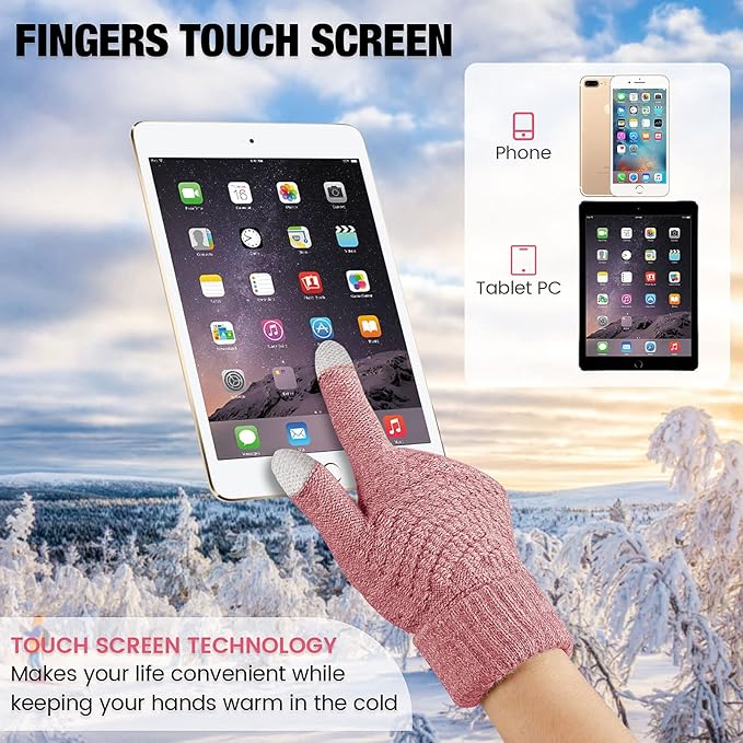 Geyoga 2 Pairs Women's Winter Touch Screen Gloves Soft Warm Fleece Lined Knit Elastic Cuff Winter Texting Gloves