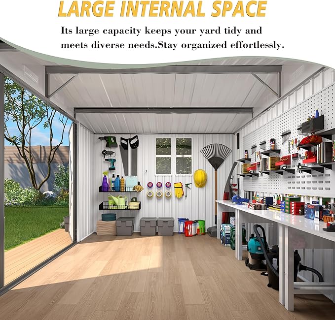 10x8x6.4FT Outdoor Storage Shed, Galvanized Steel Garden Shed with Lockable Door & Window, Waterproof Metal Tool Storage for Garden, Backyard, Patio, Lawn(Grey)