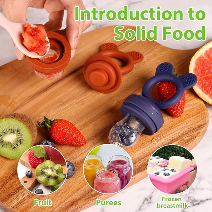 Bessentials Baby Fresh Fruit Food Feeder - 2 Pack Silicone Baby Mesh Feeders for Infant Safe Self Feeding |3 Sizes Food Pouches Included| Suitable for Baby 4m+ (Dark Red & Navy Blue)