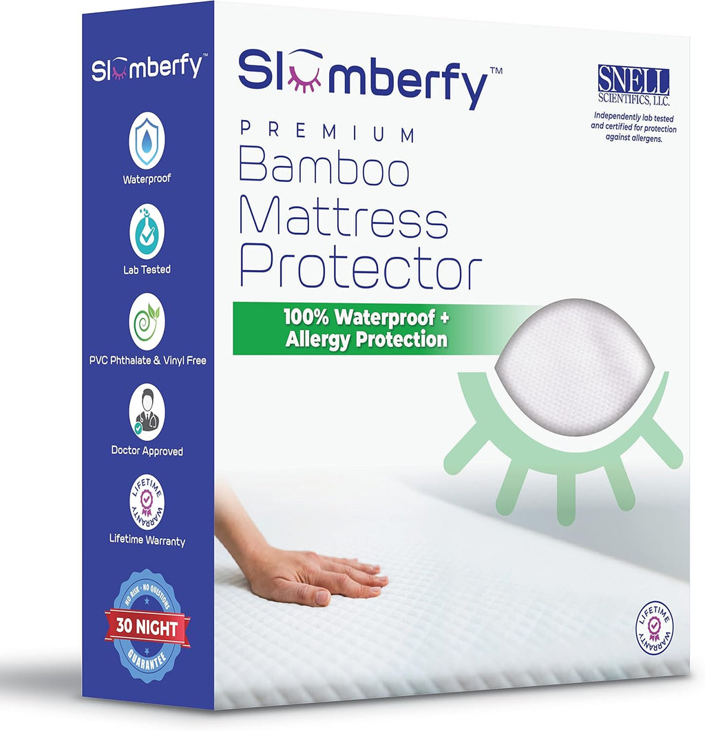 Waterproof Mattress Protector by Slumberfy | Hypoallergenic Bamboo Mattress Protector | Natural + Breathable Jacquard Fabric | Cal King Mattress Cover – 72x84”