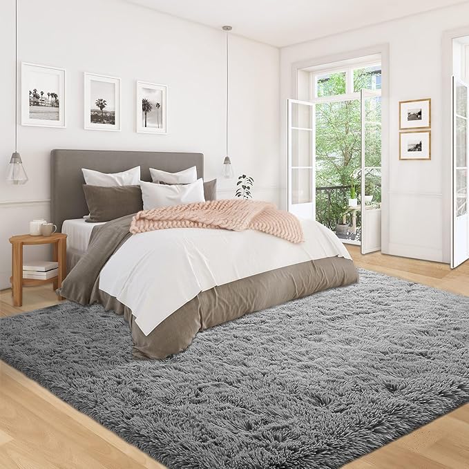 5x7 Area Rug for Living Room: Fluffy Shag Soft Washable Rugs Fuzzy Plush Indoor Carpet for Bedroom Nursery Playroom Dorm Kids Girls Boys Room (Dark Grey, 5'x7')