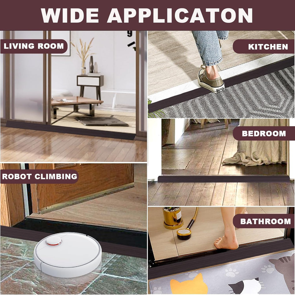 Vinyl Door Threshold Flooring Transition Strip Self Adhesive Carpet Edging Strip for Laminate Doorway Edge Threshold from 1/5" to 2/5" (Black Walnut Wood Grain, 6.6 Ft)