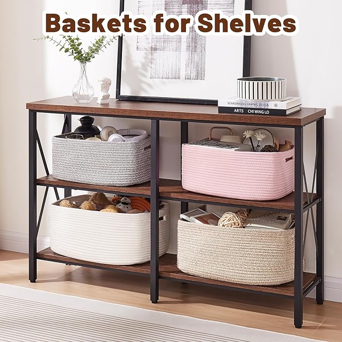 OIAHOMY Storage Basket for Shelves, Closet Cube Storage Bins Baskets for Clothes Blanket Towels, Baby Nursery, Toy Baskets Box, Woven Rope Basket, 17.72*12.99*7.87 IN, 2 Packs Jute Yellow