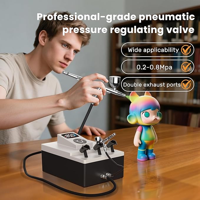 Colima Professional Airbrush Compressor – 85 PSI High-Performance, Ultra-Quiet, with Precision Pressure Control – Ideal for High-End Airbrushes