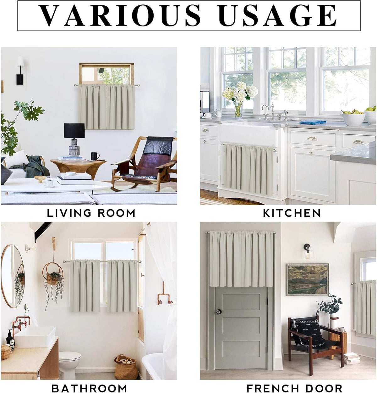 RYB HOME Kitchen Curtains Blackout - Thermal Insulating Small Window Curtains for Bathroom Basement Bedroom Cafe Classroom Light Block Drapes, W 34 x L 48 inches, Natural, 2 Panels