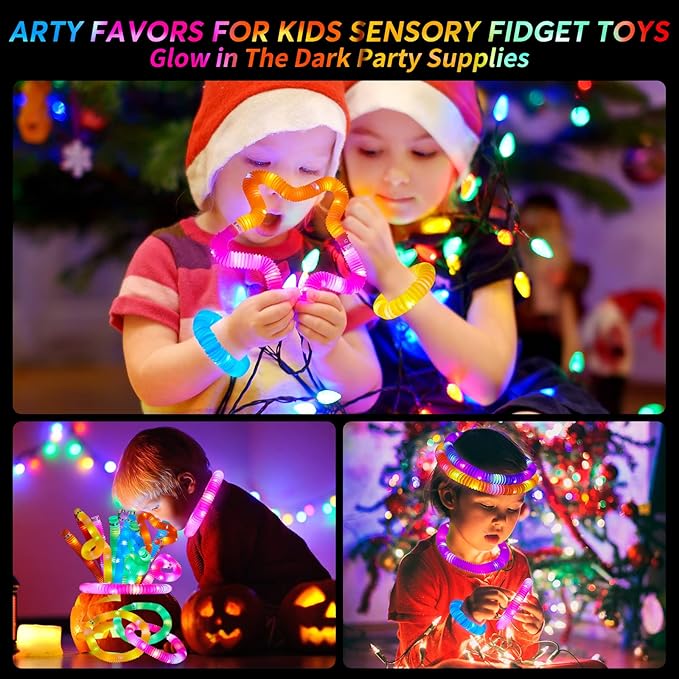 48 PCS Glow in The Dark Party Supplies, Light Up LED Pop Tubes, Glow Sticks Sensory Toys Birthday Party Favors for Kids, Light Up Toys Goodie Bag Stuffers Gifts Prize