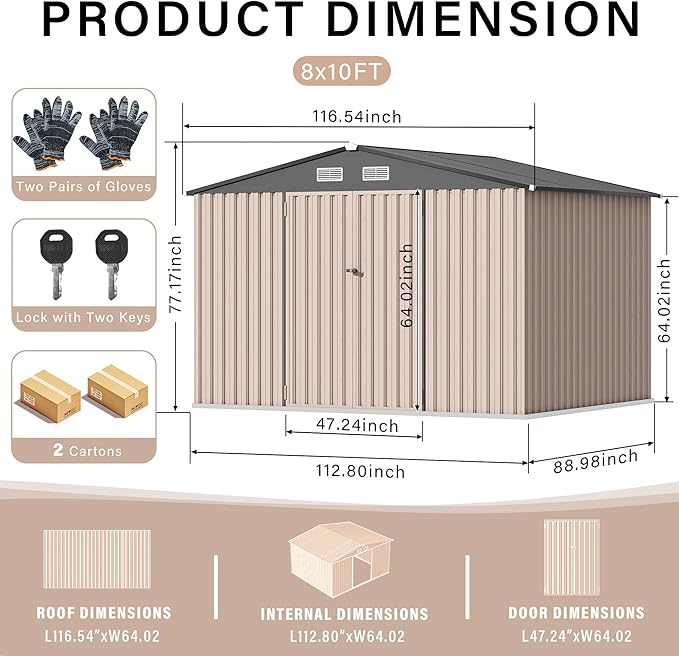 8x10 FT Metal Storage Sheds Outdoor, Metal ToolShed with Lockable Door, Metals Yard Sheds MetalGarden Shed Kit, Metals Utility Sheds Buildings with Air Vent for Backyard Garden Patio Lawn