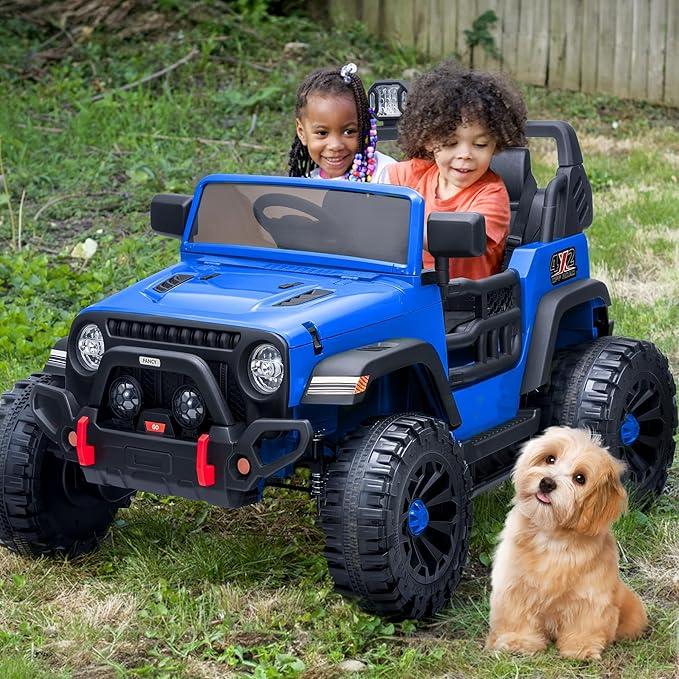 2 Seater Ride on Car Truck, 12V Kids Electric Ride on Toy for Big Kids Age 3-8 w/Remote Control- Blue