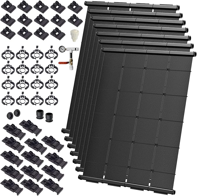 Industrial Grade Solar Pool Heater DIY Kit - Superior High-Wind Strapless Mounting System & Maximum Freeze Resistance (7-4'x9.5' / 266 Square Feet)