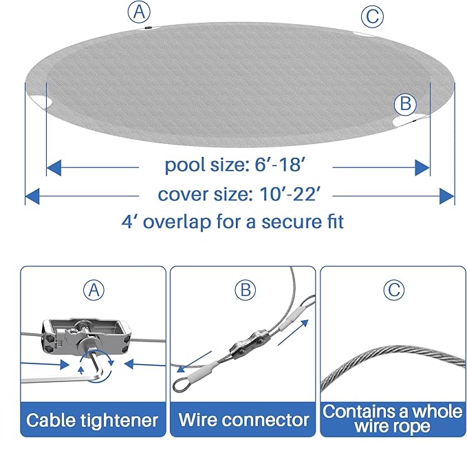ECOOPTS 9 ft Round Pool Cover for Above Ground Pools, Swimming Pool Cover Protector Winter Safety Cover (Light Grey)