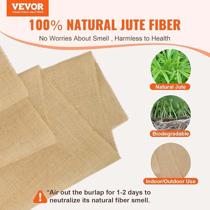 VEVOR Burlap Fabric Roll, 40” x 75 ft High Density Natural Jute Fiber Material for Outdoor Plant Care, Tree Wrap Roll, Decor, DIY Crafts, Wedding, Garden Weed Barrier, Plants & Trees Winter Covering