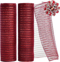 TONIFUL 2 Rolls 10 Inch Claret Decorative Mesh Ribbbon Rolls, Fabric Mesh with Foil for Wreath Supplies, Front Door Wreath Crafts Tree Decor Christmas NewYears Halloween Decoration (10 yds/roll)