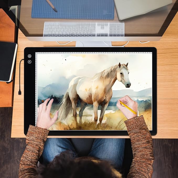 Rechargeable A2 Large Tracing Light Box with 3-Color Light Modes, Wireless Ultra-Thin LED Light Board with 6-Level/Stepless Brightness, Cordless Trace Light Pad for Sketching, 5D Diamond Painting