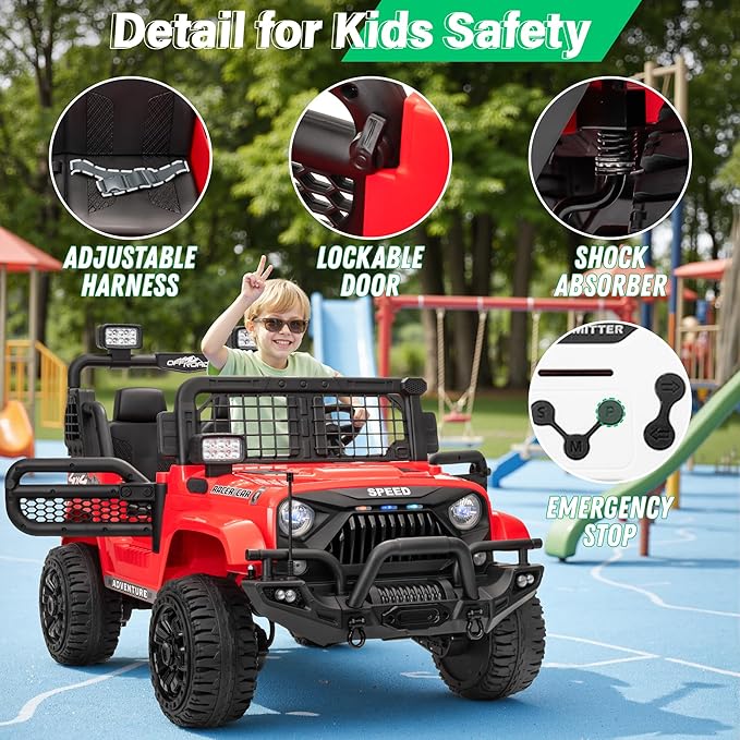 2 Seater Ride On Car Truck with Remote Control XL, Kids 24V Battery Powered Electric Vihicle w/21 in Seat, 3 Speeds, 2WD/4WD Switichable, Shock Absorbers,Bluetooth, Flower, Gift Choice