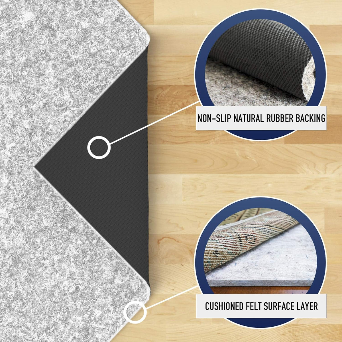 RUGPADUSA - Dual Surface - 10'x12' - 1/4" Thick - Felt + Rubber - Non-Slip Backing Rug Pad - Safe for All Floors