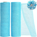 TONIFUL 2 Rolls 10 Inch Sky Blue Decorative Mesh Ribbbon Rolls, Fabric Mesh with Foil for Wreath Supplies, Front Door Wreath Crafts Tree Decor Christmas NewYears Halloween Decoration (10 yds/roll)