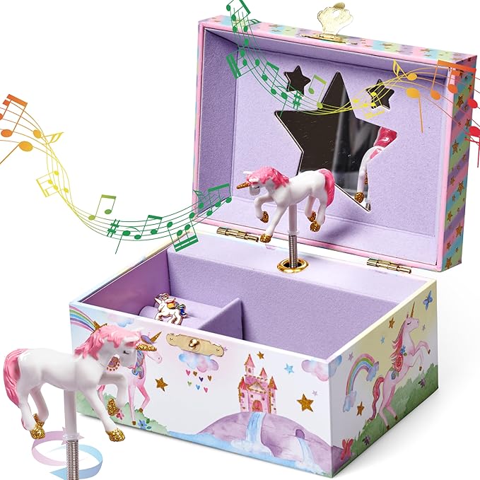 Jewelkeeper Girls Musical Jewelry Box - Durable Pine Fiberboard with Violet Lining - Kids Jewelry Box - The Beautiful Dreamer Tune - Gifts for Girls - Unicorn Jewellery Box - 6x4x3.5in