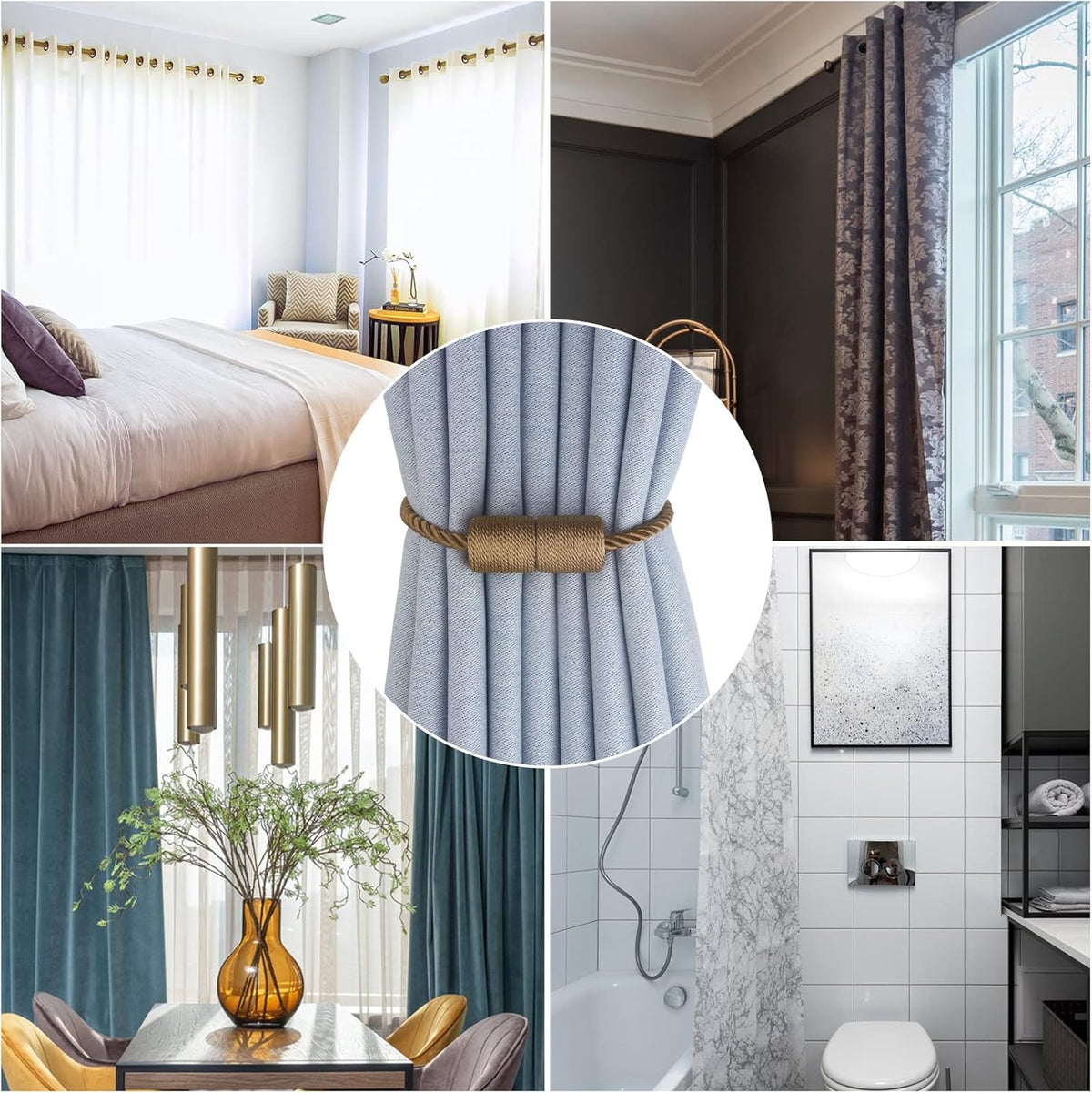 Magnetic Curtain Tiebacks 6 Pack Khaki Curtain Rope Tieback Curtain Holders for Drapes Modern Tie Backs Decorative Curtain Holdbacks