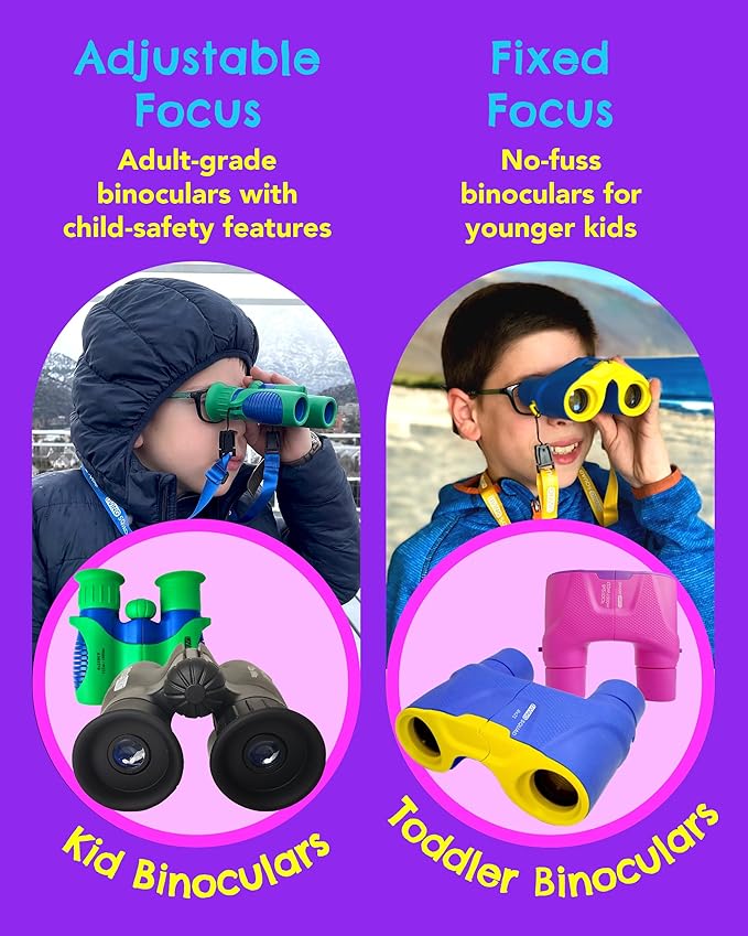 Kids Binoculars 8x21- Kids Gift Aged 3-12, Shock Proof Compact Binoculars for Child Set- Neck Strap, Compass, Carabiner, Case- High-Resolution Optics Boy & Girl Gift Toy for Bird Watching, Camping