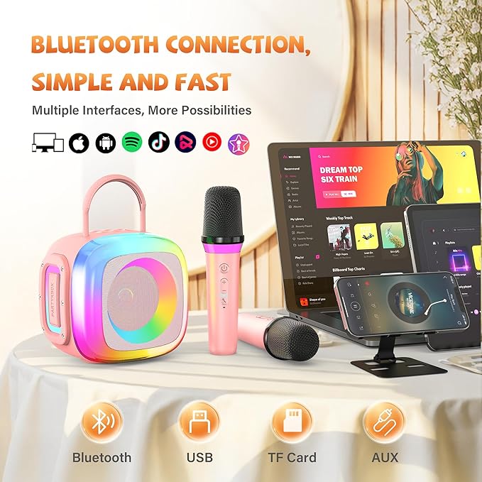 Mini Karaoke Machine for Kids Adults: Portable Karaoke Machine with 2 Wireless Mics for Home Party - Singing Karaoke Speaker Toy Gift for Girls Boys Ages 4 5 6 7 8 9 10 11 12+ Years Old Birthday