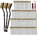 80 Pcs Mini Pure Brass Copper Wire Brush Set, Curved Handle Masonry Brush Copper Wire Brush for Cleaning Welding Slag and Rust