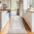 jinchan Hallway Runner Rug 2x8 - Machine Washable Beige Vintage Floral Distressed Design Soft Non-Slip Low-Pile Ultra-Thin Runner Rug for Kitchen Laundry Room Bedroom Farmhouse (2‘x8',Beige)