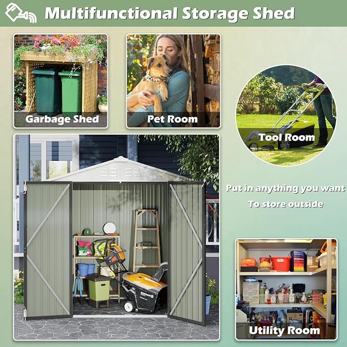 Devoko Outdoor Storage Shed 6 x 4 FT Lockable Metal Garden Shed Steel Anti-Corrosion Storage House with Double Lockable Door for Backyard Outdoor Patio (Gray)