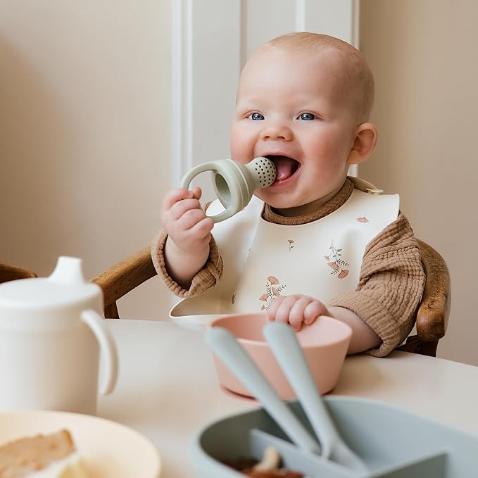 mushie Silicone Baby Fresh Fruit & Food Feeder Pacifier | 6 Months+ (Blush)