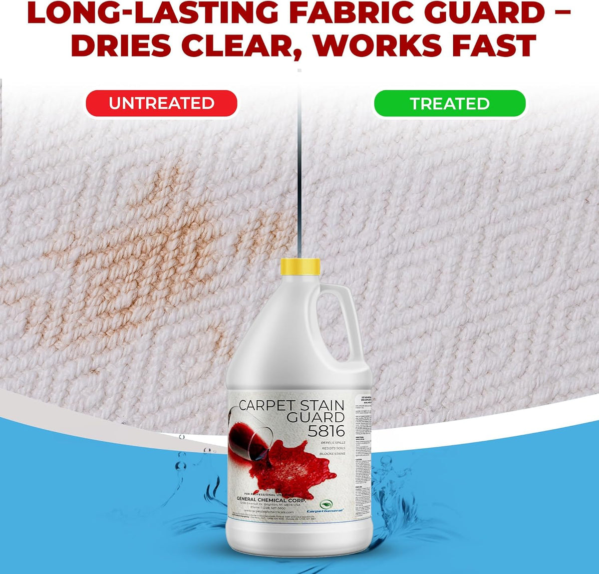 General Chemical Stain Shield Spray - Safe Fabric Protector Spray and Stain Guard 5816 for Upholstery, Carpets, Rugs, Drapes & More - Impermeable Protectant Spray for Outdoor & Indoor Use - 1 Gallon