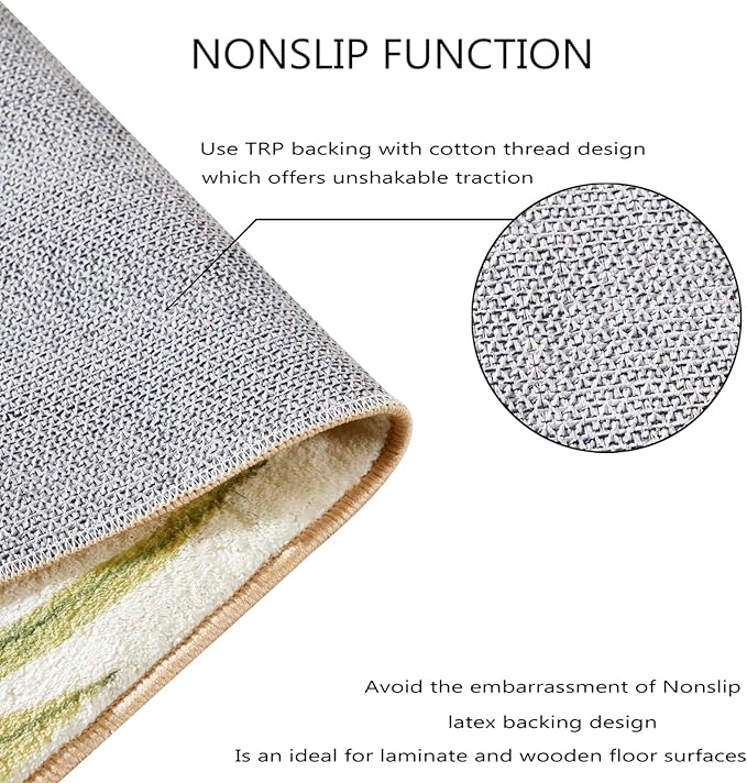 RoomTalks Mid Century Modern Washable Rug Stain Resistant, Boho Cute Aesthetic 8x10 Area Rugs for Bedroom Dining Living Room Office, Green Abstract Tropical Leaves Indoor Rug Plant Botanical Carpet