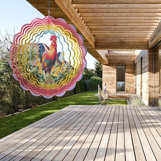 Wind Spinners Outdoor Chicken Decorations - Birthday Gifts for Women Mom Grandma, Rooster Deocr Hanging Wind Spinner 12 inch 3D Wind Sculptures for Garden Decor for Outside, Patio, Yard, Outdoor