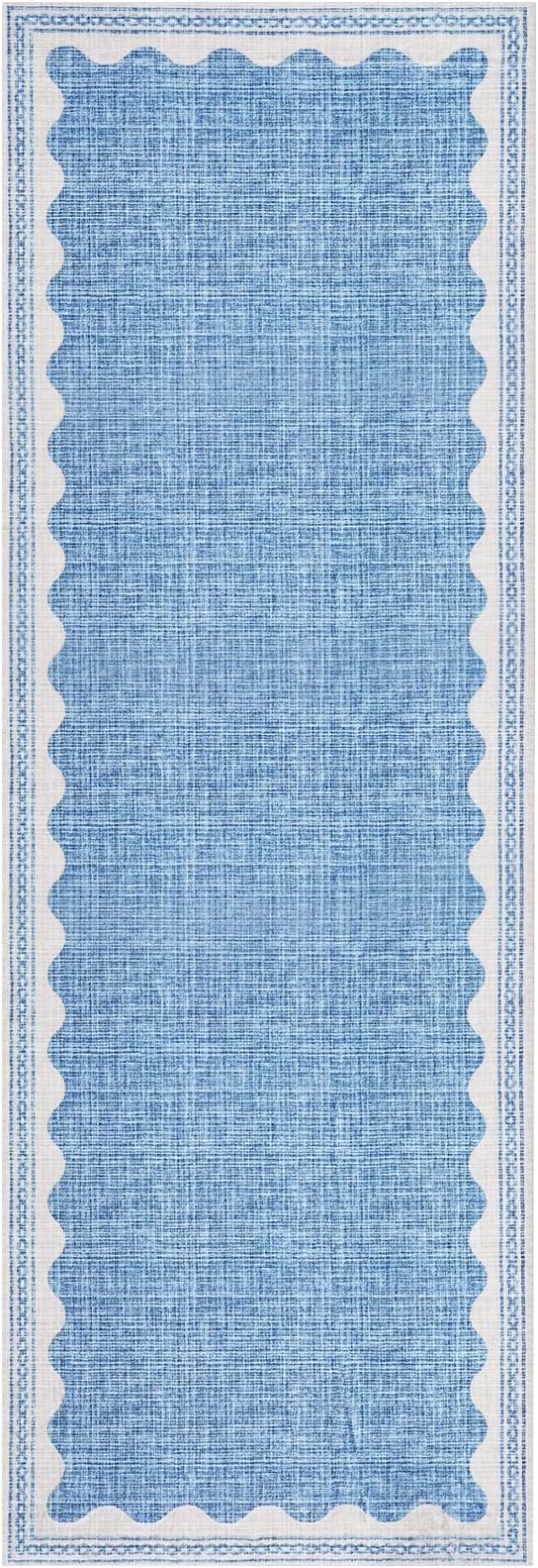 Scalloped Rug 2x6 Runners for Hallways, Solid Blue Runner Rug Non Slip Scalloped Bath Runner, Washable Rugs for Bedroom Girls, Rugs for Kitchen Floor Soft Dorm Nursery Carpet for Bedside