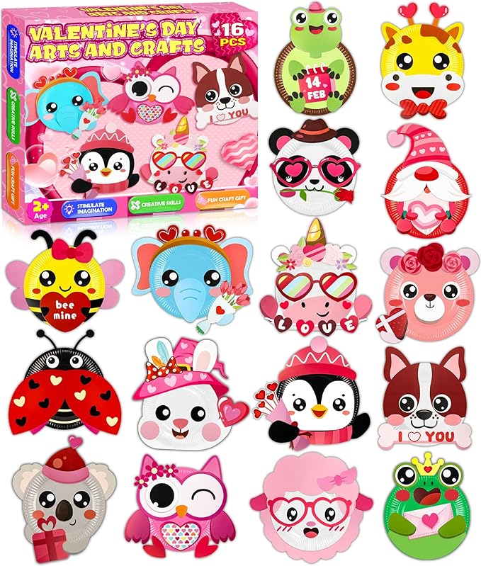 16 Pack Arts and Crafts for Kids, Toddler Crafts Animal Paper Plate Art Kit Gift for 3 4 5 6 Year Old Boys Girls DIY Kids for Birthday Party Favor Preschool Classroom Party Games