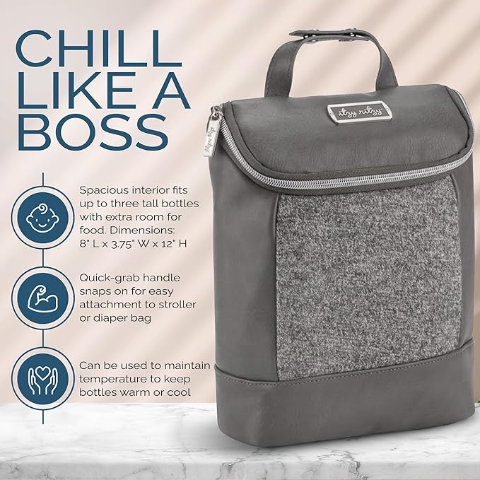 Itzy Ritzy Insulated Bottle Bag – Keeps Bottles Warm or Cool - Holds 3 Bottles and Features Interior Pocket for Ice Pack (Not Included), Grayson