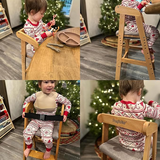 PandaEar Wooden High Chair for Toddlers, Adjustable Child Highchair Feeding Chair with Removable Cushion & Steps for Kids Dining, Eating, Studyin (Natural)