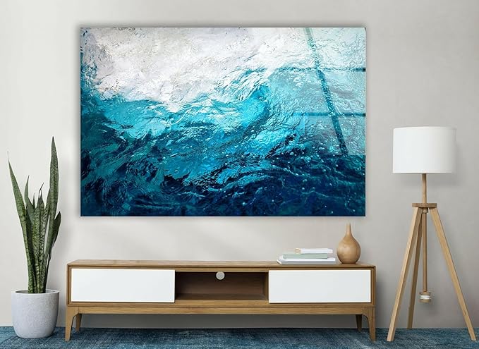 My Photostation.com 35.5Wx30H'' Blue Waves Abstract Glass Wall ArtTempered Glass Printing Wall Decor Large Wall Art Wall Hangings