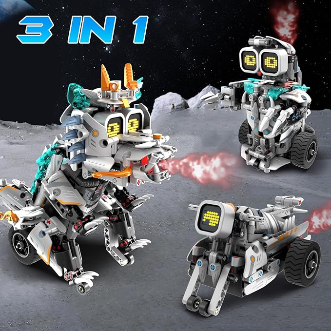 STEM Building Toys for Kids 6-14, Remote & APP Controlled 3in1 STEM Dinosaur Motorcycle Robot Building Kit for Kid with Music Spray, 646 Pcs Building Blocks Set Birthday Xmas Gift Ideas for Boys Girls