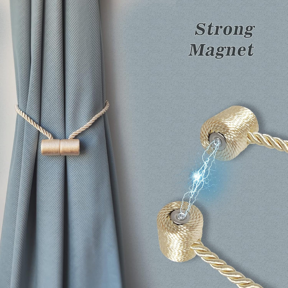 Hion Magnetic Curtain Tiebacks Beige 4 Pack, Curtain Tiebacks Buckles Holdbacks Holders Hooks Clip for Home Bedroom Office