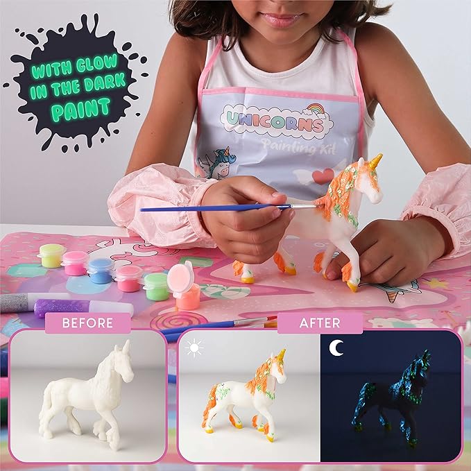 BONNYCO Unicorns Gifts for Girls Painting Kit with 18 Figurines Painting for Kids with Glow in The Dark | Girl Toys 3 4 5 6 7 8 9 10 Years Crafts Kids Gifts Birthday Christmas | Unicorn Toys Niñas