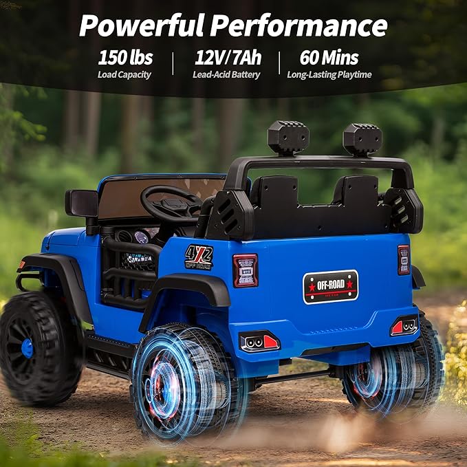 2 Seater Ride on Car Truck, 12V Kids Electric Ride on Toy for Big Kids Age 3-8 w/Remote Control- Blue