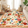 Floral 5x7 Area Rug Machine Washable Soft Print Boho Carpet Non Slip Doormat Low Pile Flower Area Rugs for Living Room Bedroom Nursery Kitchen Dining Room Indoor-Light Orange