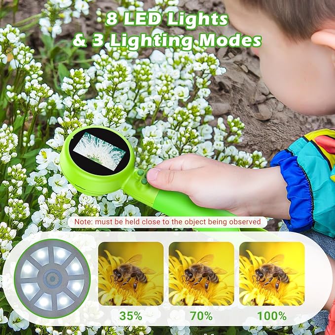 2 in 1 Kids Microscope with Bug Catcher,HD 500X Digital Microscope for Kids with 2" Screen,Photo and Video,STEM Educational Science Kit Learning Toys for Age 3-12 Girls & Boys Birthday Gifts (Green)